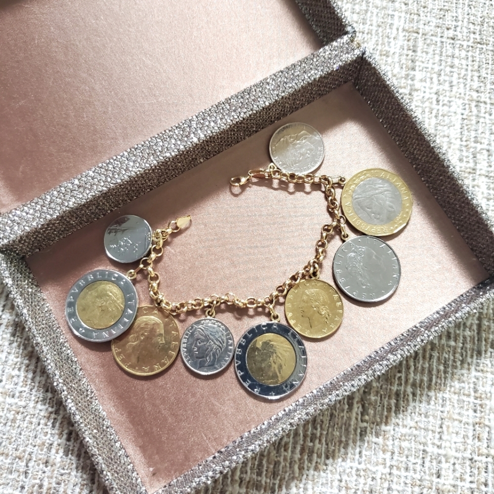 Milor 14kt Gold Lire Coin Charm Bracelet